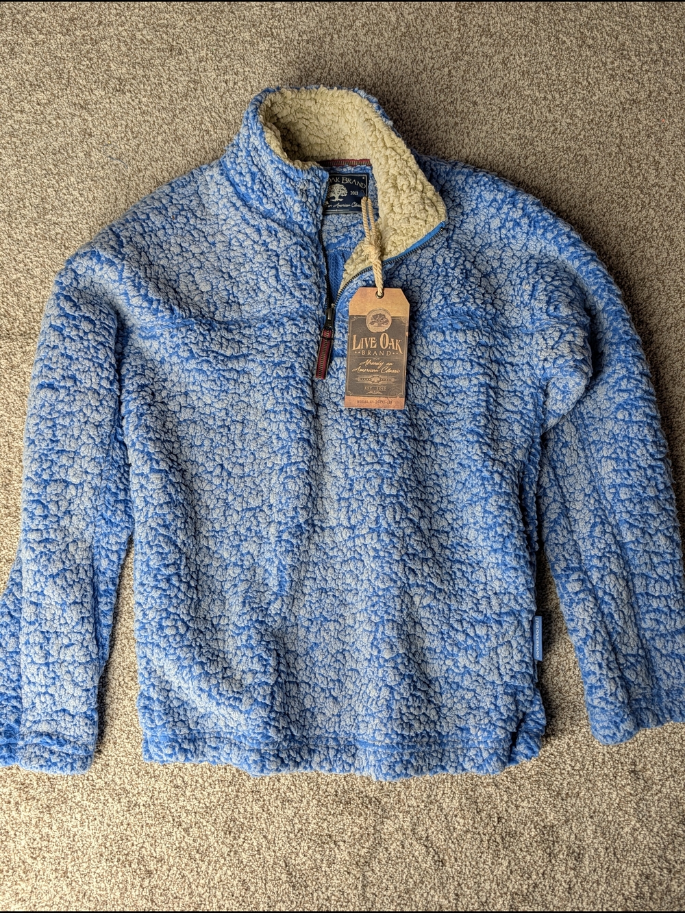 NWT Live Oak Brand Blue Sherpa Quarter Zip Fleece Pullover